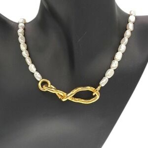 Missoma Baroque Pearl Molten Knot Necklace 18ct Gold Plated‎ Statement